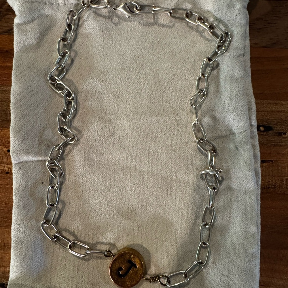 Silver Chain Necklace with Gold Initial Pendant